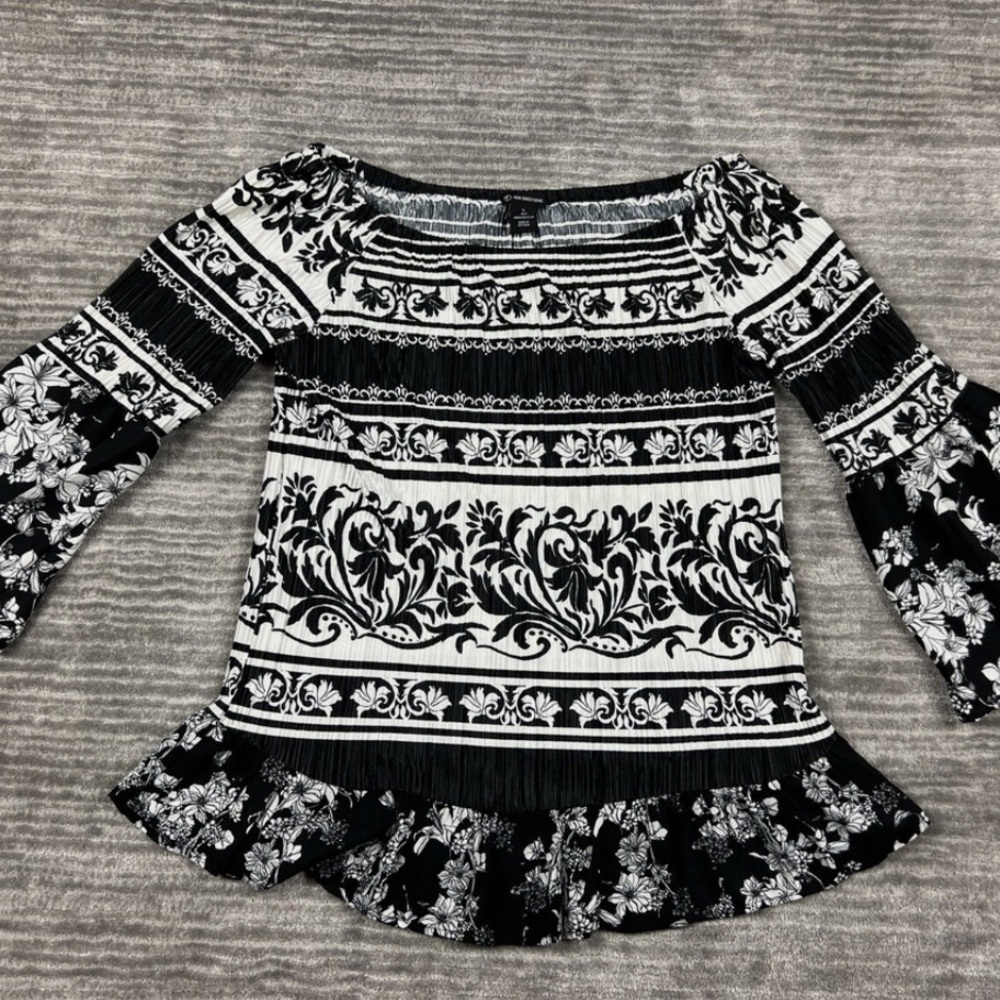 New Directions Black and White Patterned Blouse Size XL